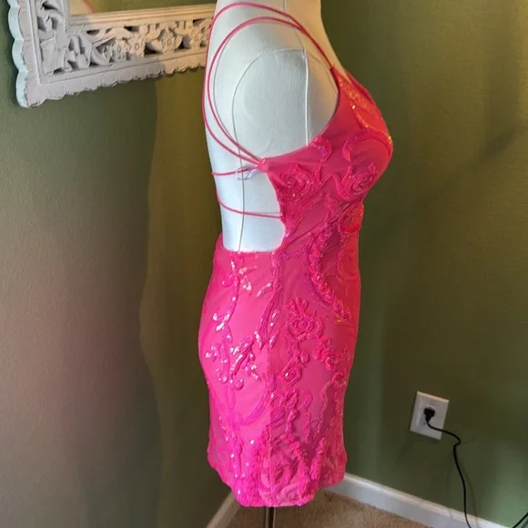 B Darlin Vibrant Pink sequin Dress - Picture 5 of 7